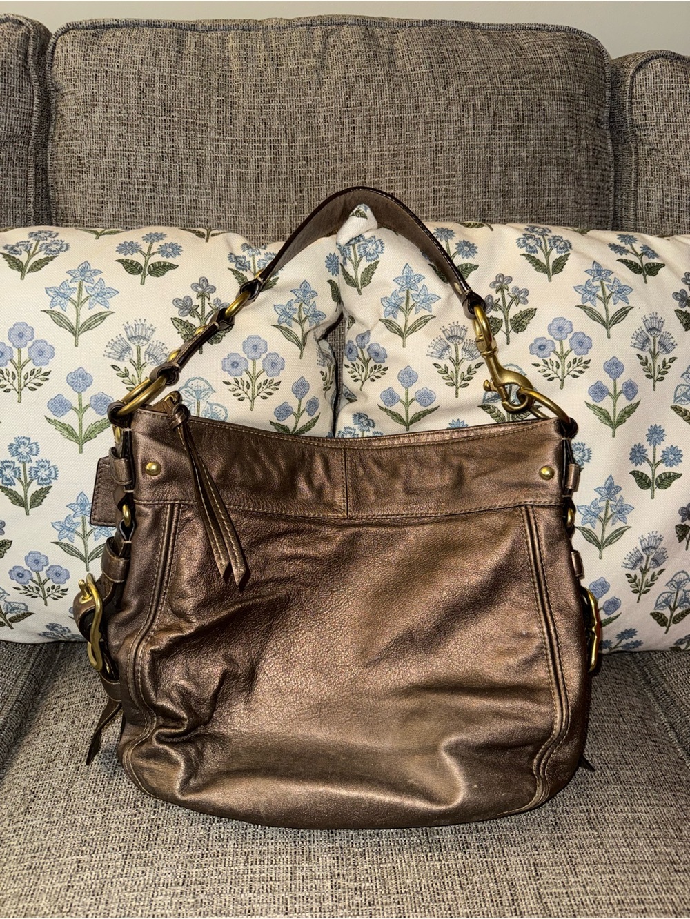 Coach Y2K Bronze Leather Zoe Hobo Bag- Gold Hardware No. 12669